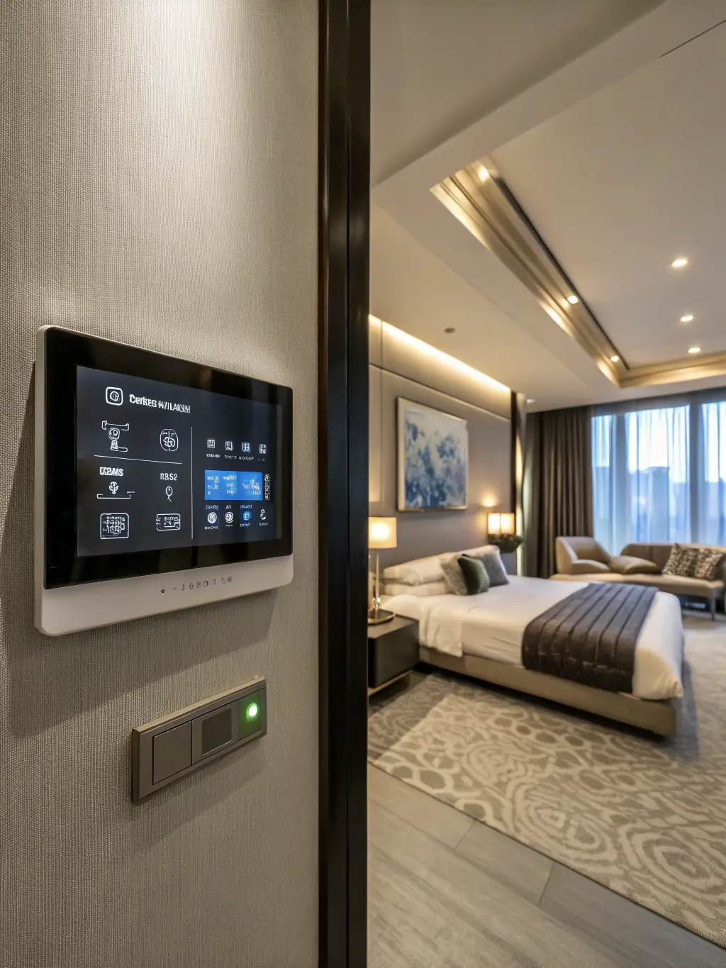 A simplified control panel interface of a heat pump system, highlighting its user-friendliness and ease of operation for hotel staff.