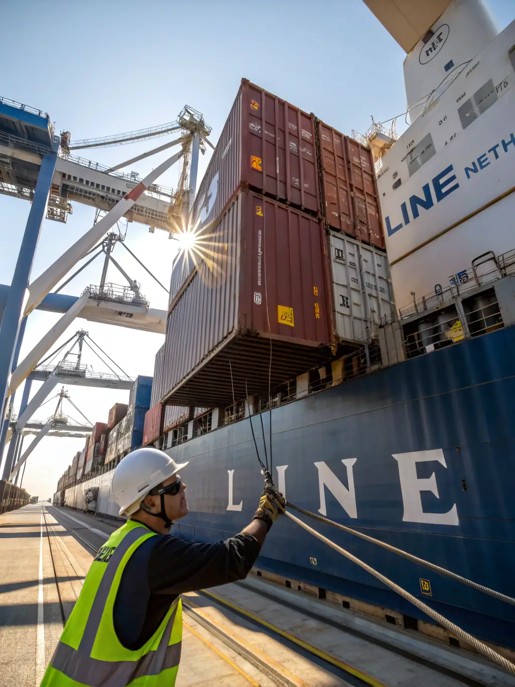 A picture of a shipping container being loaded with heat pump units, ready for transport to a hotel project site in Southeast Asia.